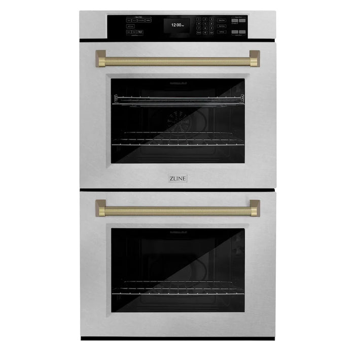 ZLINE Autograph Edition 30" Professional True Convection Double Wall Oven, Air Fry, Self Clean, Stainless Steel, Helix Handles WADZ-30-KCB09K