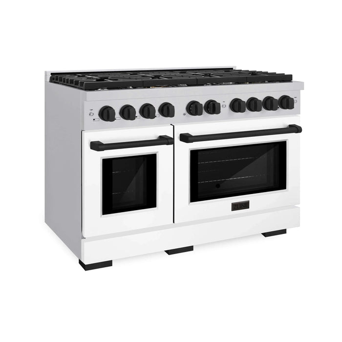 ZLINE 48"Paramount Dual Fuel Range White Matte Matte Black SDRZ-WM-48-MB09K