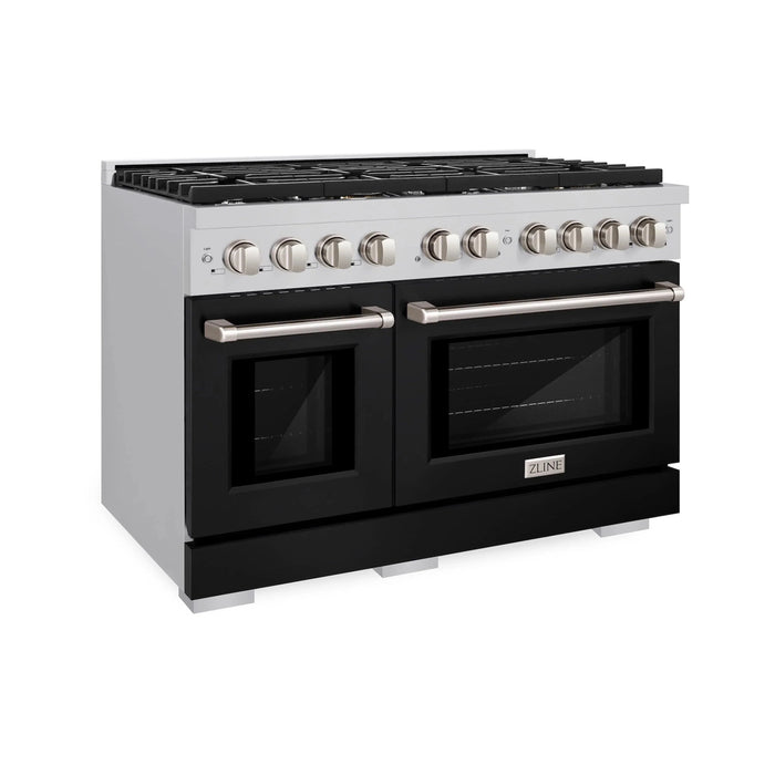 ZLINE 48" Gas Range, Convection Gas Oven, Stainless Steel,Matte Black  SGR-BLM-4809K
