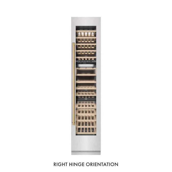 ZLINE 18"Triple Zone 68 Bottle Right Hinge Column Wine Cooler, DuraSnow® Stainless Steel Polished Gold RCWVRZ-SN-18-G09K