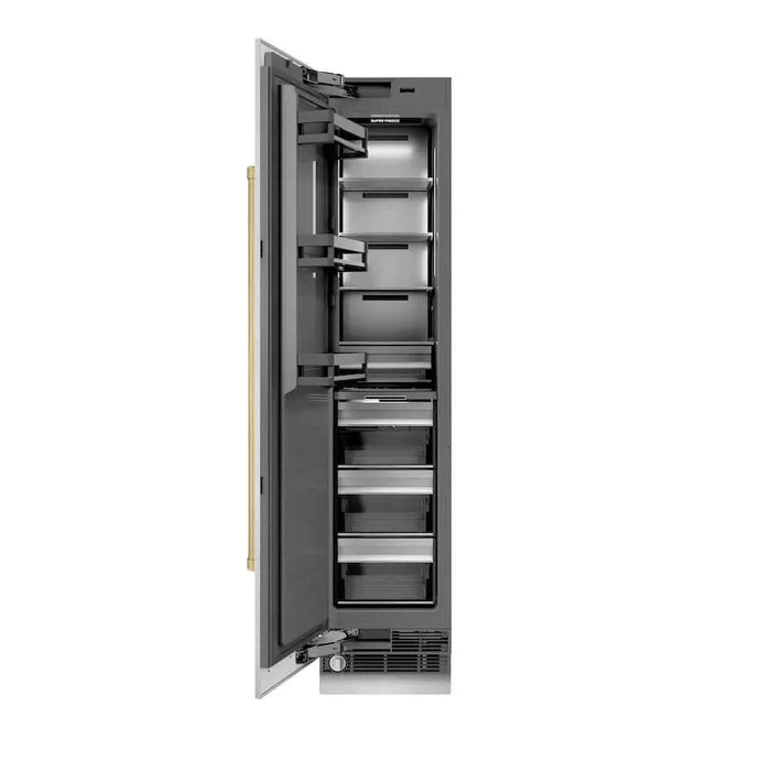 ZLINE 18" Left Hinge Column Freezer DuraSnow® Stainless Steel, Graphite Gray Interior Champagne Bronze RCFVLZ-SN-18-CB09K