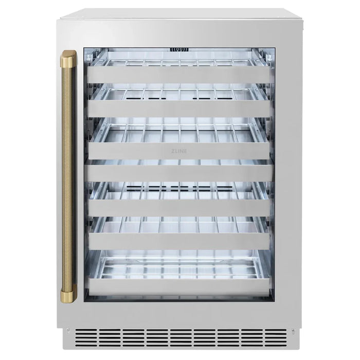 ZLINE Autograph Edition 24" Touchstone Dual Zone 44 Bottle Wine Cooler, Stainless Steel Glass Door, Helix Handle RWDOZS-24-KCB09K