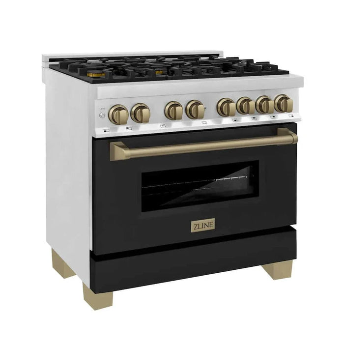 ZLINE 36" Autograph Dual Fuel Range, Black, Bronze, RAZ-BLM-36-CB09K