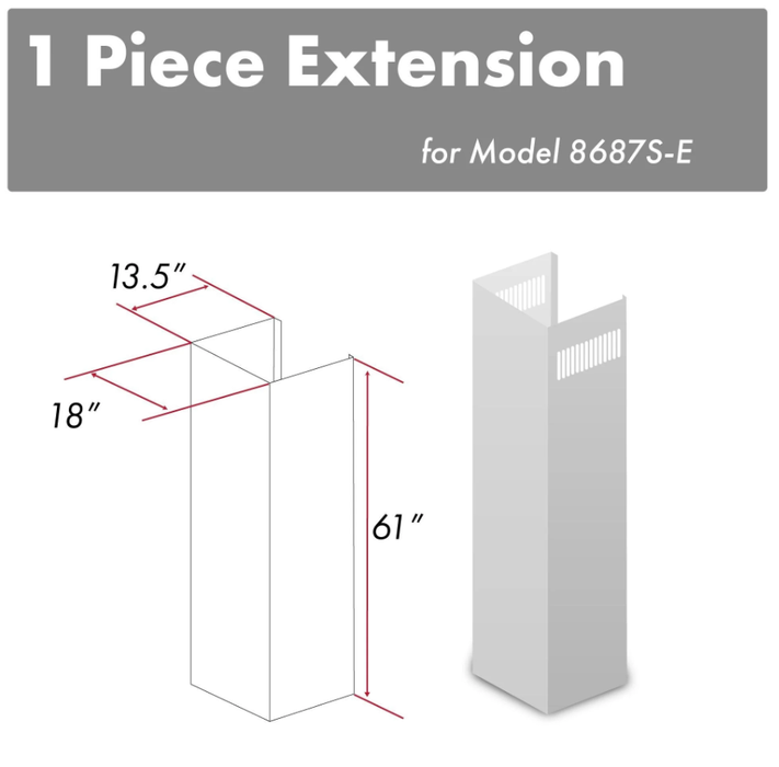ZLINE 61" Stainless Chimney Extension Ceilings up to 12.5', 8687S-E09K