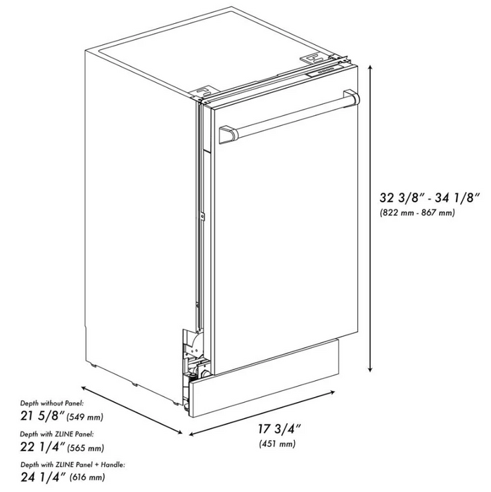 ZLINE Autograph 18" Dishwasher Stainless Door, Black DWVZ-304-18-MB09K