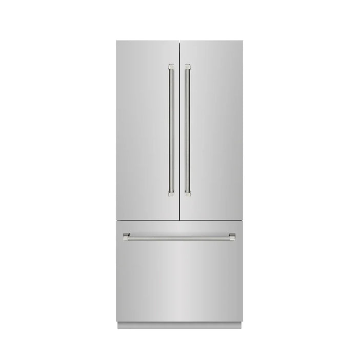 ZLINE Autograph Edition 36" French Door Built-In Bottom Freezer Refrigerator, Water Dispenser, Ice Maker, Stainless Steel, Stainless Steel Interior, Helix Handles SRBIVZ-30436KCB09K
