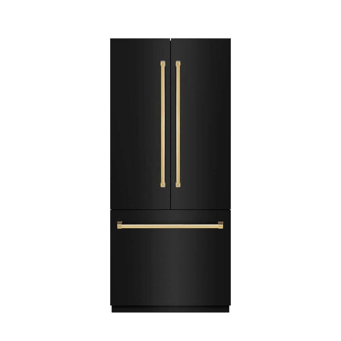 ZLINE Autograph Edition 36" French Door Built-In Bottom Freezer Refrigerator, Water Dispenser, Ice Maker, Black Stainless Steel, Graphite Gray Interior, Helix Handles GRBIVZ-BS36KCB09K