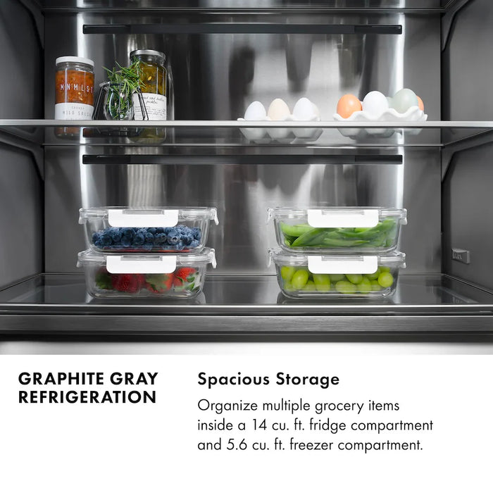 ZLINE Autograph Edition 36" French Door Built-In Bottom Freezer Refrigerator, Water Dispenser, Ice Maker, Stainless Steel, Graphite Gray Interior, Helix Handles GRBIVZ-30436KCB09K
