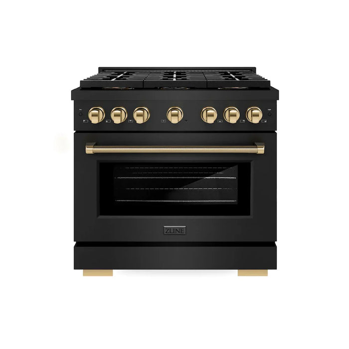 ZLINE Autograph Edition 36" Paramount Dual Fuel Range, DuoPro™ Cooktop, Electric Convection Oven, Black Stainless Steel, Helix Handle PSDRBZ-36-KCB09K
