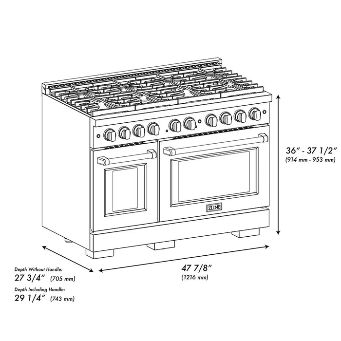 ZLINE 48" Paramount Gas Range DuoPro™ Cooktop, Dual Ovens PSGRS-4809K