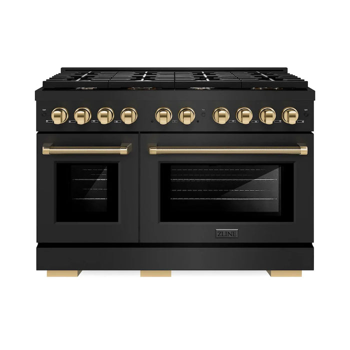 ZLINE Autograph Edition 48" Paramount Dual Fuel Range, DuoPro™ Cooktop, Electric Convection Oven, Black Stainless Steel, Helix Handle PSDRBZ-48-KCB09K