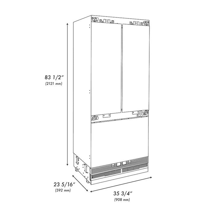 ZLINE 30" Panel Ready Built-In Bottom Freezer Refrigerator, Water Dispenser, Ice Maker, Graphite Gray Interior GRBIV-3009K