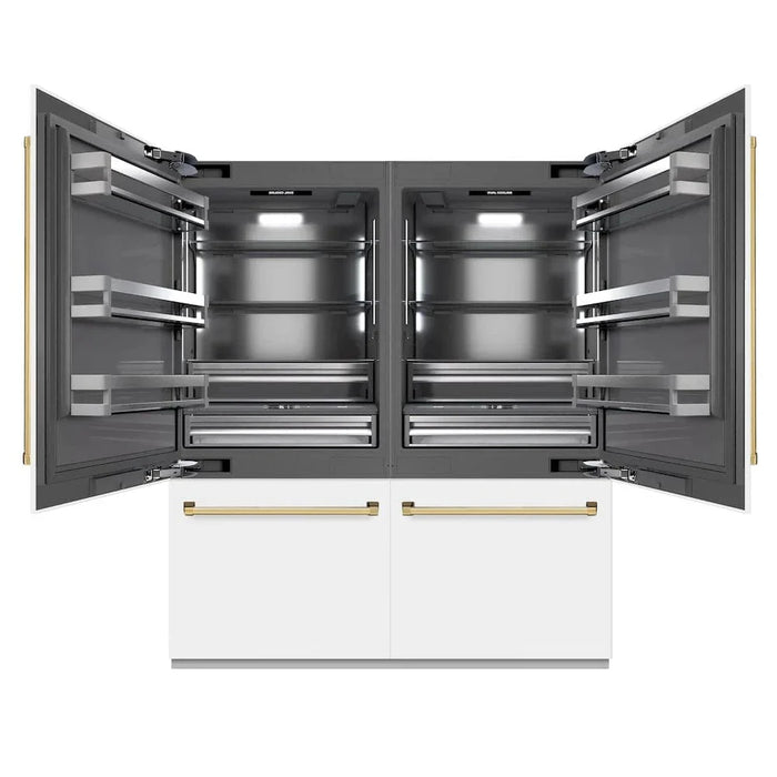 ZLINE 72" Built-In Bottom Freezer Refrigerator,Water Dispenser, Ice Maker, White Matte Graphite Gray Polished Gold GRBITZ-WM-72-G09K