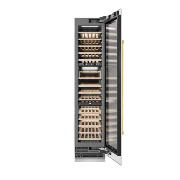 ZLINE 18"Triple Zone 68 Bottle Right Hinge Column Wine Cooler, White Matte Stainless Steel Polished Gold RCWVRZ-WM-18-G09K