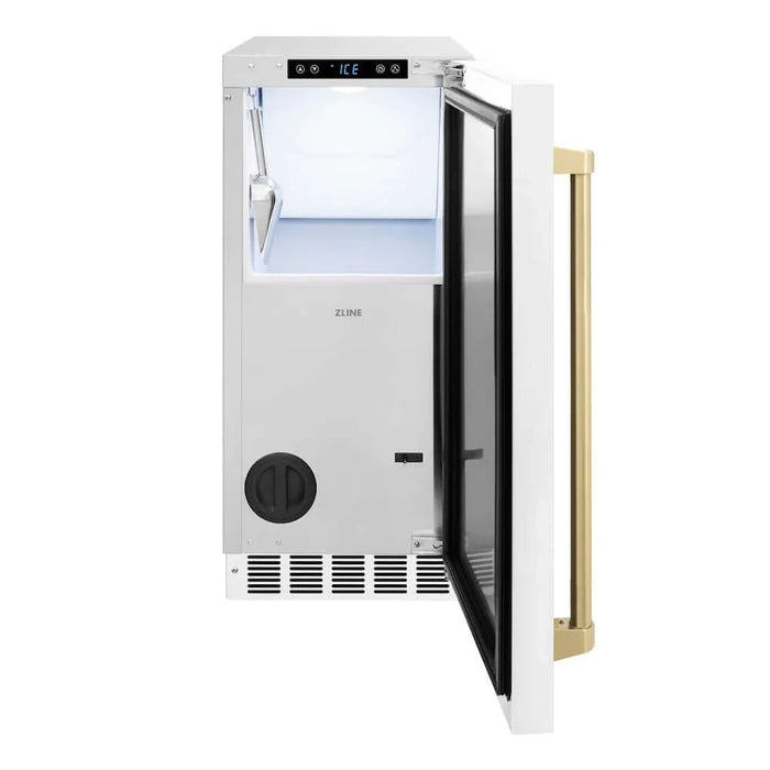 ZLINE Autograph Edition 15 " Touchstone Clear Cube Ice Maker, Drain Pump, White Matte Door, Accents ICCDZ-WM-15-CB09K