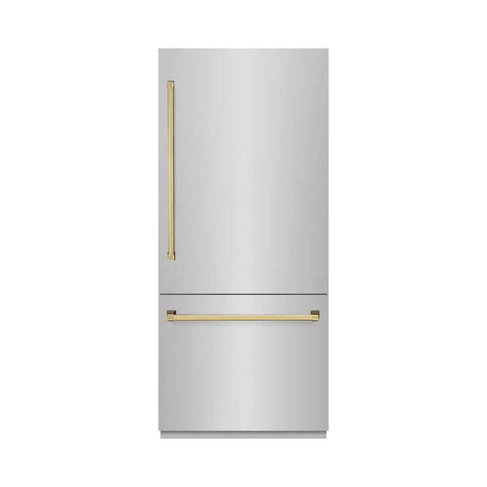 ZLINE 36" Built-In Bottom Freezer Refrigerator,Water Dispenser, Ice Maker,Graphite Gray Polished Gold GRBITZ-304-36G09K