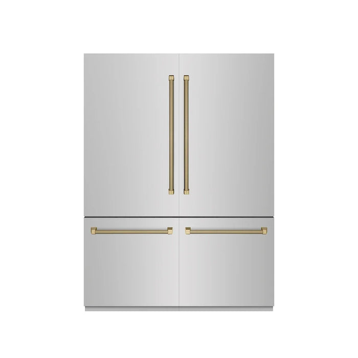 ZLINE Autograph Edition 60" French Door Built-In Bottom Freezer Refrigerator, Water Dispenser, Ice Maker, Stainless Steel, Graphite Gray Interior, Helix Handles GRBIVZ-30460KCB09K