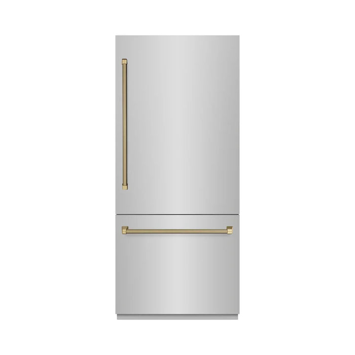 ZLINE Autograph Edition 36" Built-In Bottom Freezer Refrigerator, Water Dispenser, Ice Maker, Stainless Steel, Graphite Gray Interior,Helix Handles GRBITZ-30436KCB09K