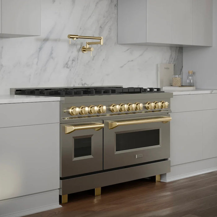 ZLINE Autograph Edition 48" Kitchen Package, Stainless Steel Dual Fuel Range, Range Hood, Dishwasher, French Door Refrigerator External Water Dispenser, 4AKPR-RARHDWM48-G09K