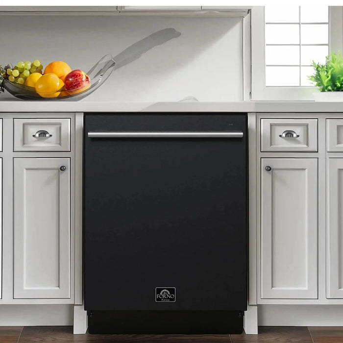 Forno Romano Espresso 24" Built-In Dishwasher in Black with Stainless Steel Handle, FDWBI8035-24BLK09K
