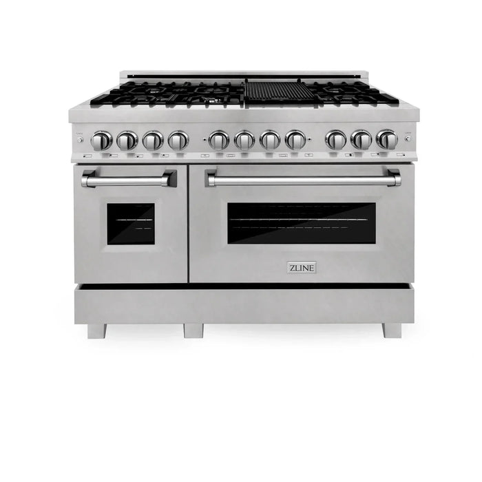 ZLINE 48" Dual Fuel Snow Stainless Range, Snow Stainless Door, Griddle RAS-SN-GR-4809K