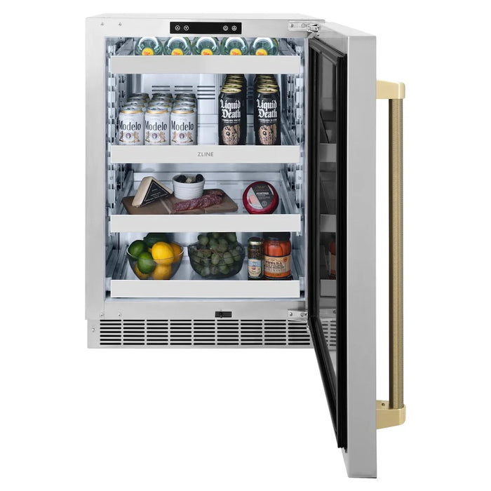 ZLINE Autograph Edition 24" Touchstone 151 Can Beverage Fridge, Solid Stainless Steel Door, Helix Handle RBSOZ-ST-24-KCB09K