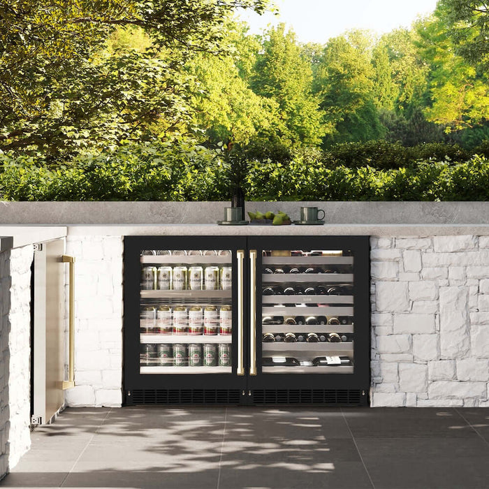 ZLINE 24" Touchstone Dual Zone 44 Bottle Wine Cooler Black Matte Glass Door Champagne Bronze Handle RWDOZ-BLM-24-CB09K
