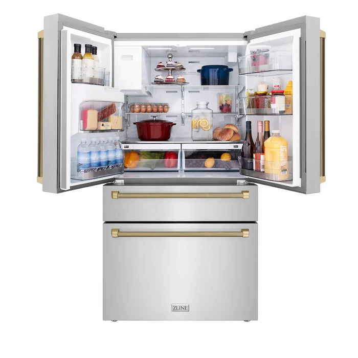 ZLINE Autograph Edition 36" Standard-Depth French Door External Water Dispenser Refrigerator, Dual Ice Maker, Fingerprint-Resistant Stainless Steel, Helix Handles RSMZ-W-36-KCB09K