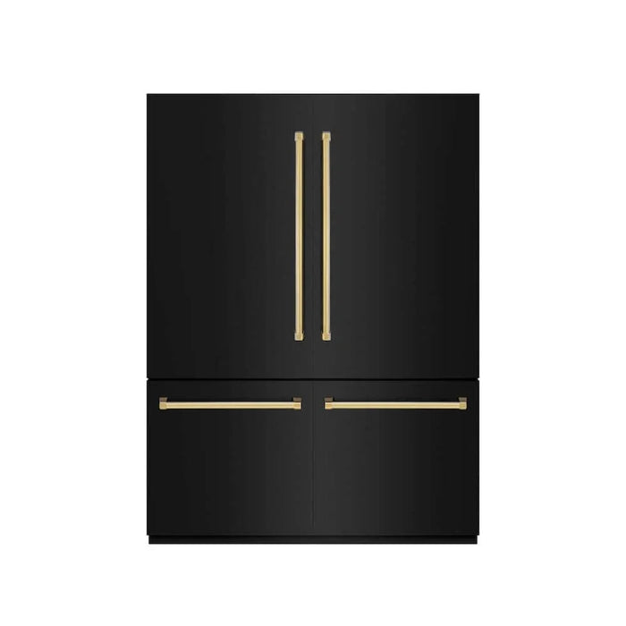ZLINE 60" Built-In Bottom Freezer Refrigerator with Water Dispenser, Ice Maker, Black Stainless Steel, Graphite Gray Interior, Polished Gold GRBIVZ-BS-60-G09K