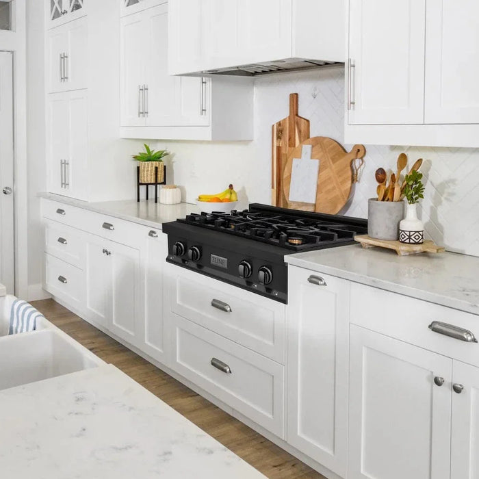 ZLINE 30" Porcelain Rangetop, Black Stainless, Brass Burners,RTB-BR-3009K