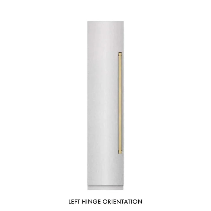 ZLINE 18" Left Hinge Column Freezer DuraSnow® Stainless Steel, Graphite Gray Interior Champagne Bronze RCFVLZ-SN-18-CB09K