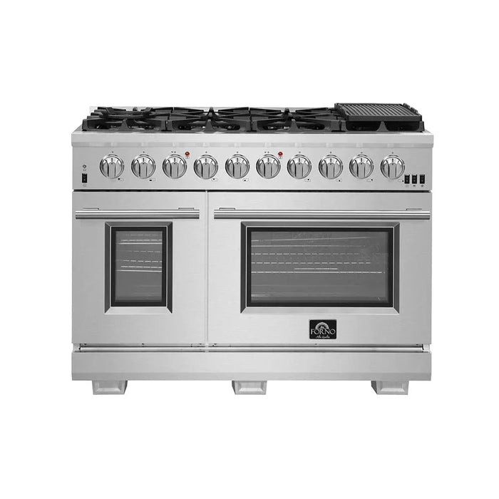 Forno Appliance Package - 48" Gas Range, Wall Mount Range Hood, 60" Refrigerator with Modern Grill Trim FBDL-019-07CAUS09K