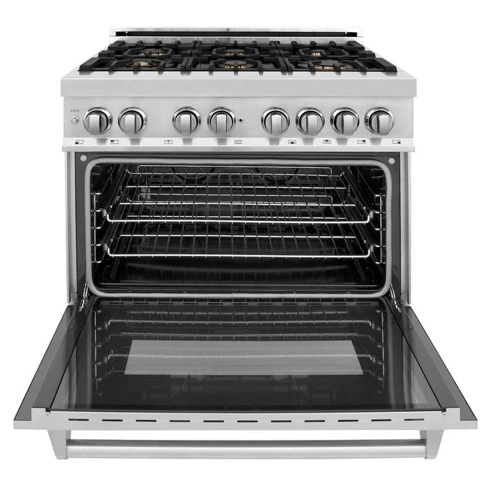 ZLINE 36" Gas Burner/Electric Oven Range, Brass Burners, Griddle RA-BR-GR-3609K