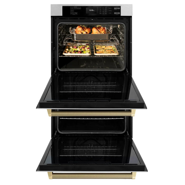 ZLINE Autograph Edition 30" Professional True Convection Double Wall Oven, Air Fry, Self Clean, Stainless Steel, Helix Handles WADZ-30-KCB09K