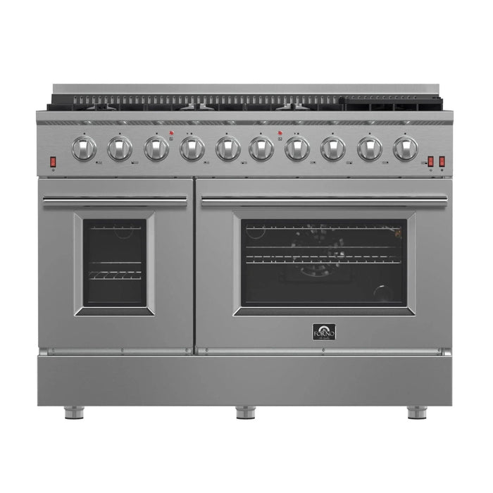 Forno Appliance Package - 48" Gas Range, Wall Mount Range Hood, 60" Refrigerator FBDL-018-02US09K