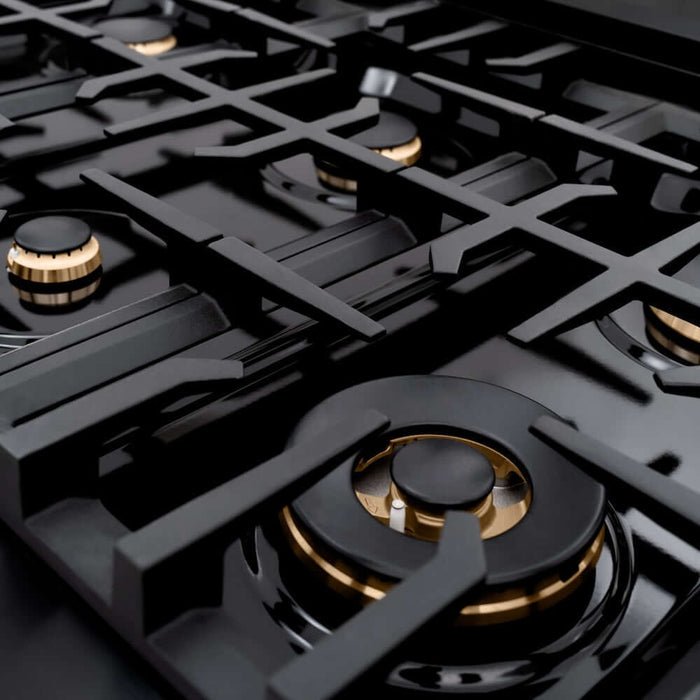ZLINE 36" Select Dual Fuel Range Gas Cooktop Electric Convection Oven Black Stainless Steel Brass Burners HDRB-BR-3609K