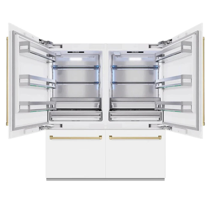 ZLINE 72" Built-In Bottom Freezer Refrigerator,Water Dispenser, Ice Maker, White Matte Champagne Bronze RBITZ-WM-72-CB09K