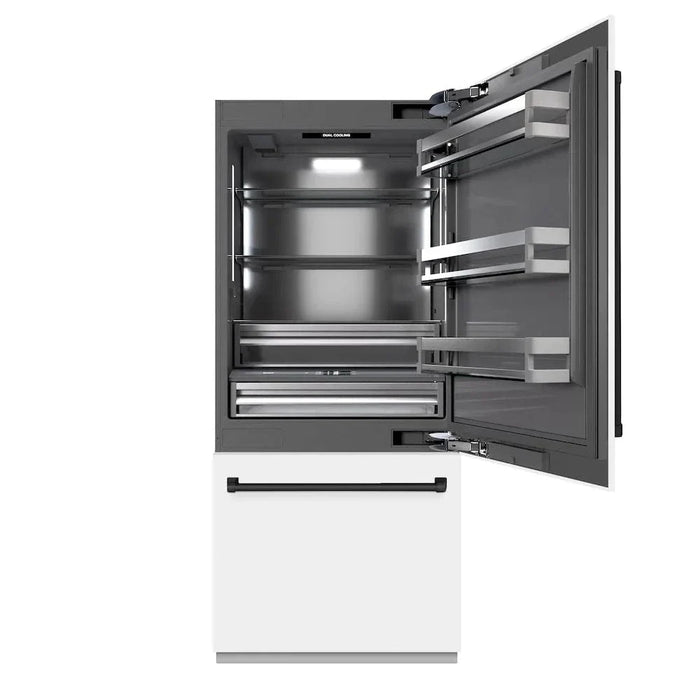 ZLINE 36" Built-In Bottom Freezer Refrigerator,Water Dispenser, Ice Maker, White Matte Graphite Gray Matte Black GRBITZ-WM-36-MB09K
