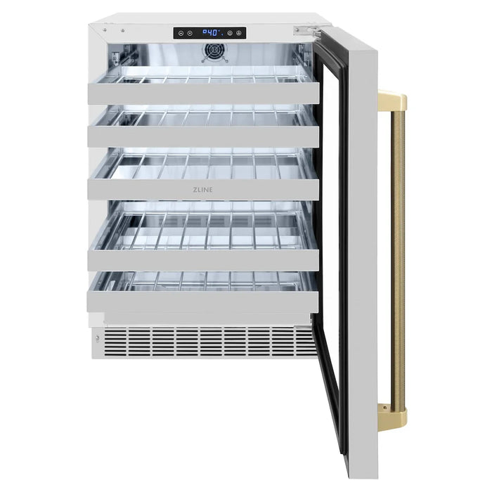 ZLINE Autograph Edition 24" Touchstone Dual Zone 44 Bottle Wine Cooler, Stainless Steel Glass Door, Helix Handle RWDOZS-24-KCB09K