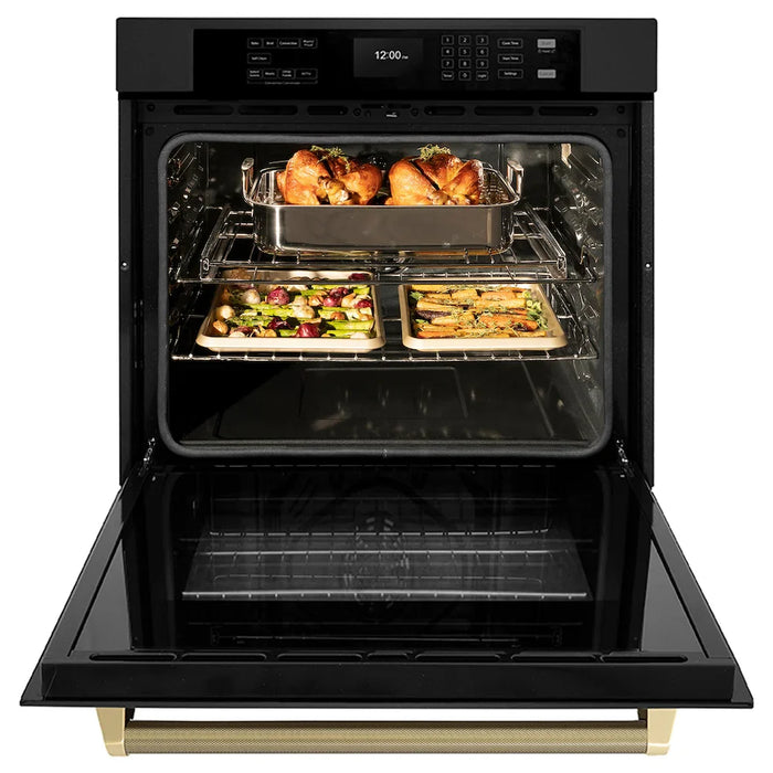 ZLINE Autograph Edition 30" Professional True Convection Single Wall Oven, Air Fry, Self Clean, Black Stainless Steel, Helix Handles WASBZ-30-KCB09K