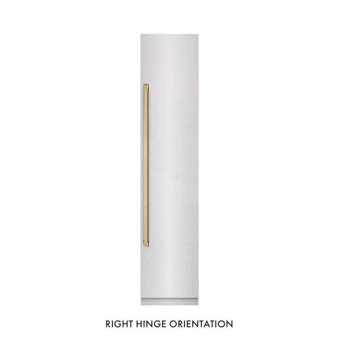 ZLINE 18" Right Hinge Column Freezer DuraSnow® Stainless Steel, Graphite Gray Interior Polished Gold RCFVRZ-SN-18-G09K