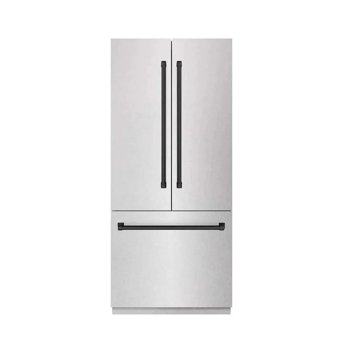 ZLINE 36" Built-In Bottom Freezer Refrigerator with Water Dispenser, Ice Maker, DuraSnow® Stainless Steel, Graphite Gray Interior, Matte Black GRBIVZ-SN-36-MB09K