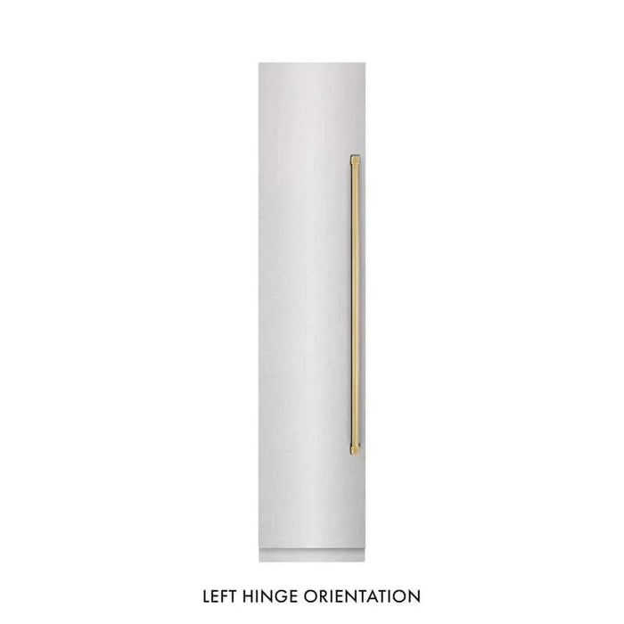 ZLINE 18" Left Hinge Column Freezer DuraSnow® Stainless Steel, Graphite Gray Interior Polished Gold RCFVLZ-SN-18-G09K