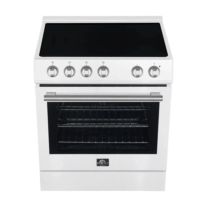 Forno Espresso Package - 30" Electric Range and Range Hood in White with Silver Handles  FBDL-002-03US09K