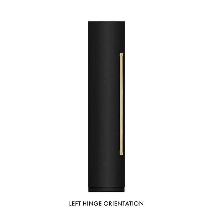 ZLINE 18" Left Hinge Column Freezer Black Stainless Steel, Graphite Gray Interior Polished Gold RCFVLZ-BS-18-G09K