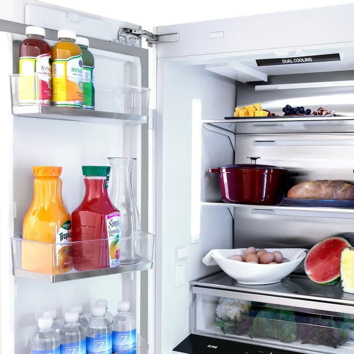 ZLINE Autograph Edition 36" French Door Built-In Bottom Freezer Refrigerator, Water Dispenser, Ice Maker, Satin Stainless Steel, Accents RBIVZ-SN-36-CB09K