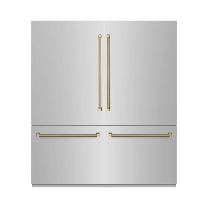 ZLINE Autograph Edition 72" French Door Built-In Bottom Freezer Refrigerator, Water Dispensers, Ice Makers, Stainless Steel, Graphite Gray Interior, Helix Handles GRBITZ-30472KCB09K
