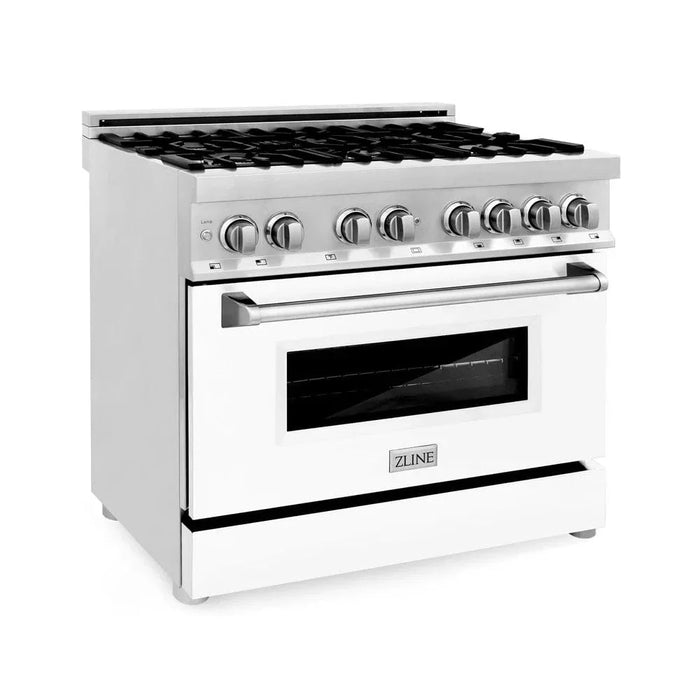 ZLINE 36" Professional Dual Fuel Range, Snow Stainless, White Matte Door, Griddle RAS-WM-GR-3609K