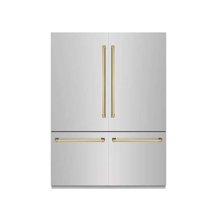 ZLINE 60" Built-In Bottom Freezer Refrigerator with Water Dispenser, Ice Maker, Stainless Steel, Graphite Gray Interior, Polished Gold GRBIVZ-304-60G09K
