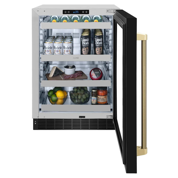 ZLINE Autograph Edition 24" Touchstone 151 Can Beverage Fridge, Black Stainless Steel Glass Door, Helix Handle RBSOZ-BS-24-KCB09K